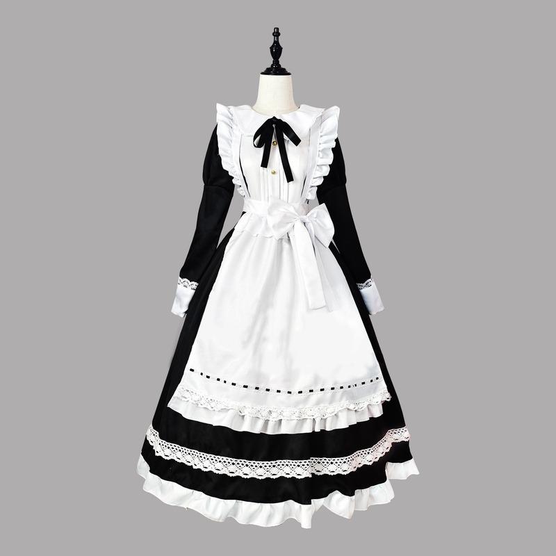 Costumes de Cosplay d'halloween, tablier Anime, robe longue de jeu de rôle de demoiselle d'honneur, grande taille, noir et blanc, Lingerie Lolita, tenues de demoiselle d'honneur S