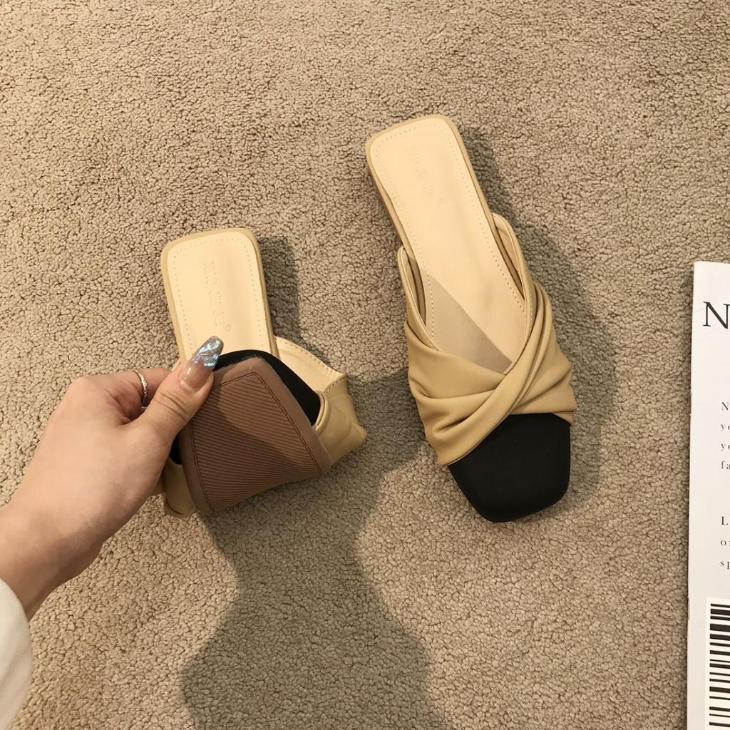 Coole Hausschuhe Damen Oberbekleidung 2025 Frühling neu kleiner duftender Temperament Fee sanft flacher Boden rutschfest Tasche Kopf halbe Hausschuhe