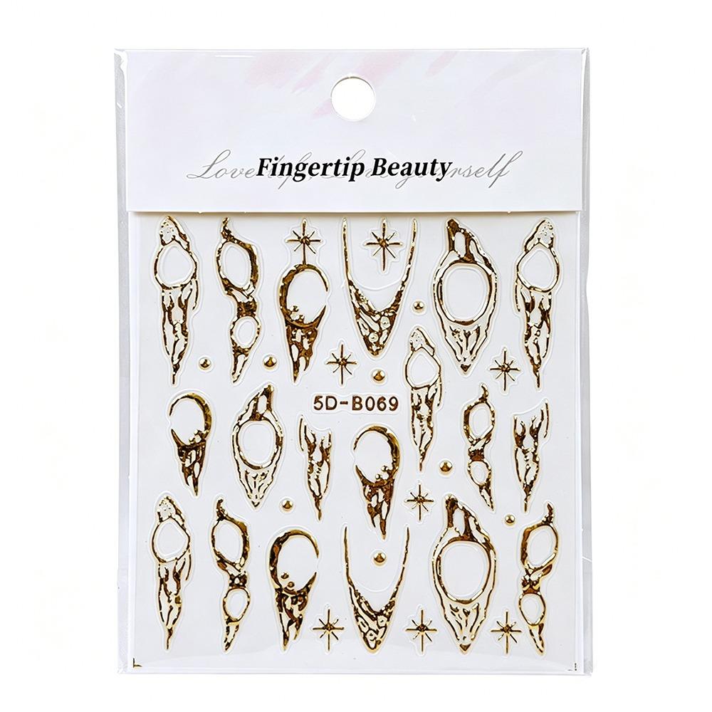 Self-Adhesive 5D Nail Stickers 5D Embossed Gold Silver Nail Art Stickers Adhesive Backing Embossed Design Nail Stickers