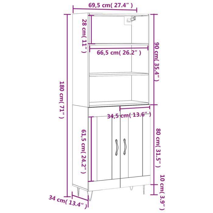 VidaXL Highboard White 69.5x34x180 Cm Engineered Wood 3189949