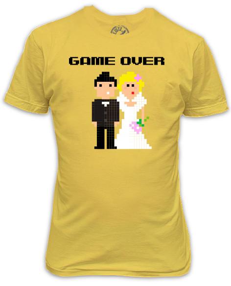 Game Over Wedding Pixels Yellow Stag Do Groom T-Shirt XXXL
