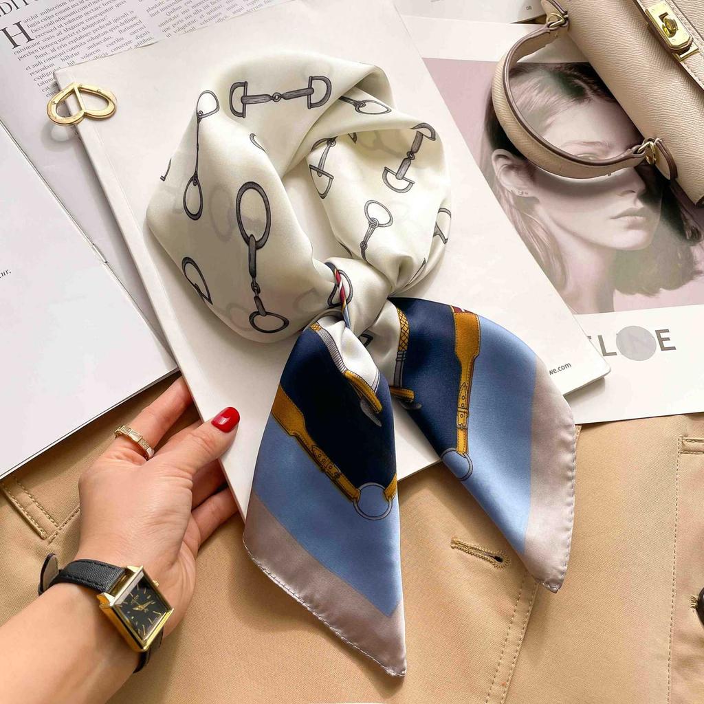 Luxury Chain Print Silk Square Scarf Women Soft Satin Silk Thin Neck Scarf Fashion Sunscreen Headscarf Woman 70x70cm