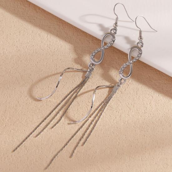 1 Pair Women Earrings Infinity Symbol Tassel Long Earrings Cubic Zirconia Inlaid Metal Polished Drop Earrings Jewelry Gift