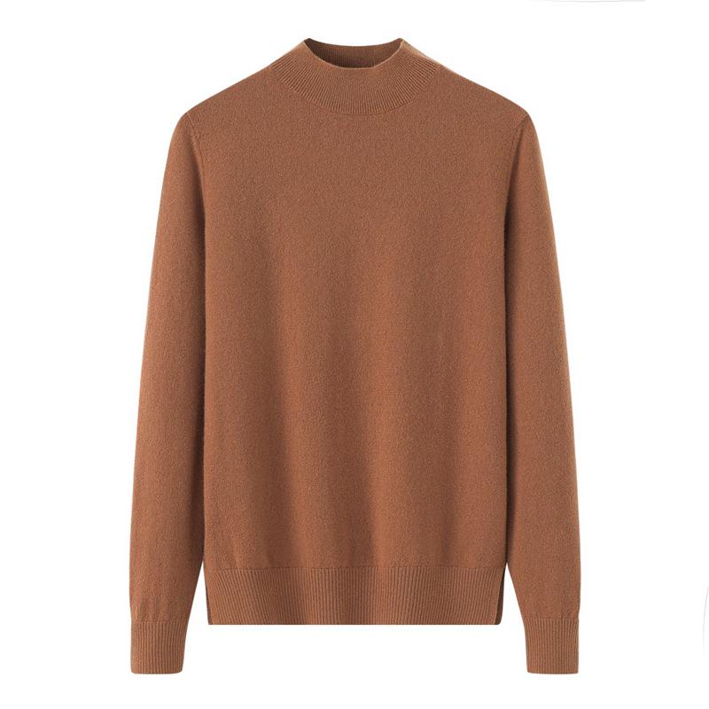 Women's Urban Style Pure Cashmere Slim-Fit Winter Knit Sweater with Half-High Neck