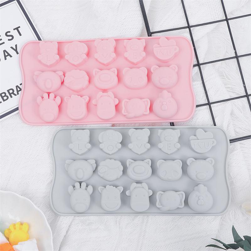 Cartoon Animal 15 Grid Push-Type Soft Bottom Ice Cube Mold Household Silicone Ice Tray Homemade Ice Cube Food Grade