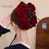 Women Hair Claw Large Pleated Velvet Multi-Layered Bowknot Decor Versatile Hair Clamp Hair Accessories