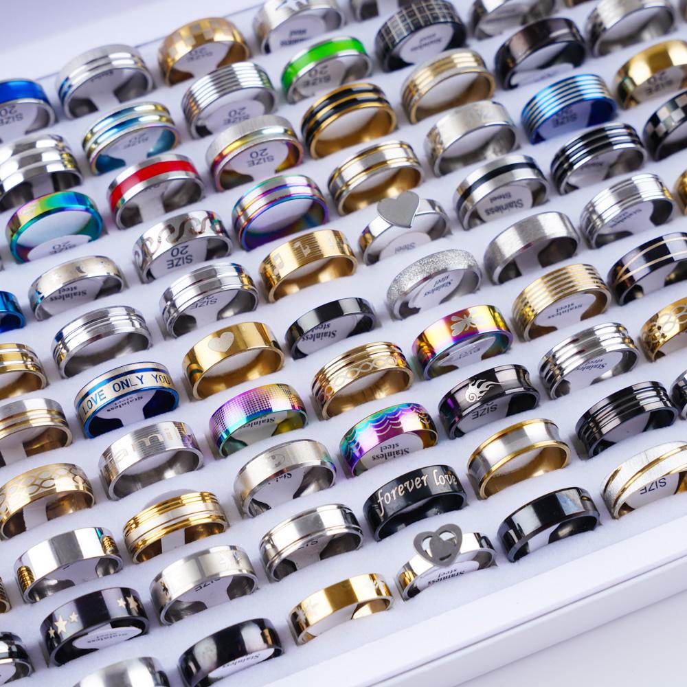 20 Stück/Los Mode Herz Streifen Edelstahl Liebesringe Für Männer Frauen Mix Stil Party Geschenke Schmuck Zubehör