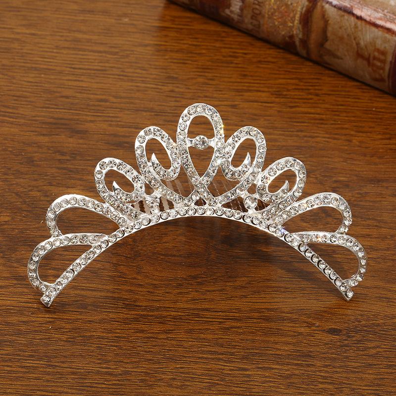 New Children's Crown Rhinestone Hair Accessories Princess Crown Girl's Birthday Alloy Comb Girl's Crown Tiara