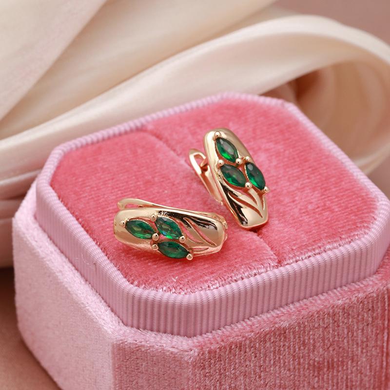 Kinel Green Leaf Zircon Vintage kvinners øredobber med rosa gullfarge