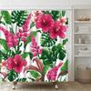 Tende da Doccia con Foglie di Palma Tropicale Set Tappeti Accessori Fiori di Plumeria Rosa Ibisco Floreale Decorazioni Bagno Tropicali Tende Tappetino da Bagno