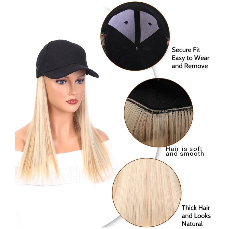 Black Hat Wig Women Long Straight Hair All-in-one Fashion Full Head Cover