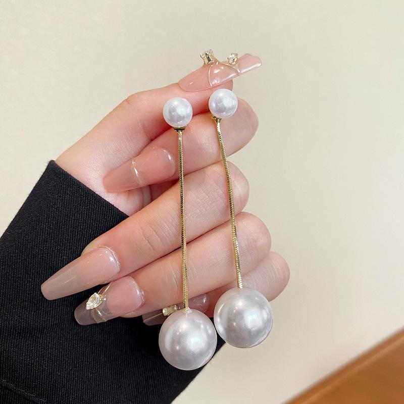 White Imitation Pearl Big Chain Tassel Long Drop Earrings for Women Gold Color Ear Zircon Trend Statement Girl Gift