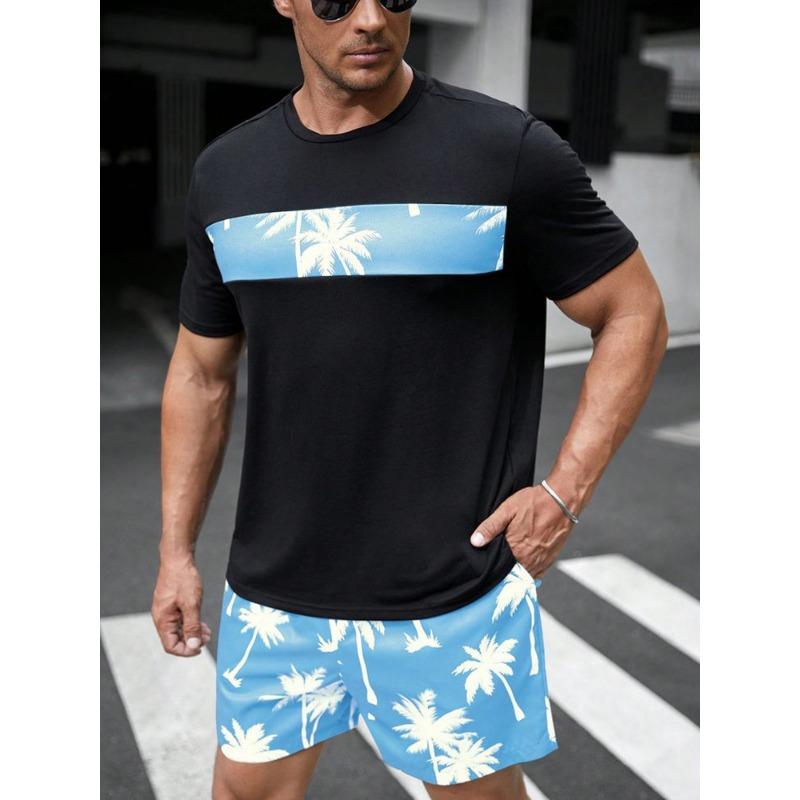 New Summer Vacation Leisure Daily 3D Men's Sports Wear Large Round Neck Short Sleeved T-shirt Shorts Set Casual Street Clothing