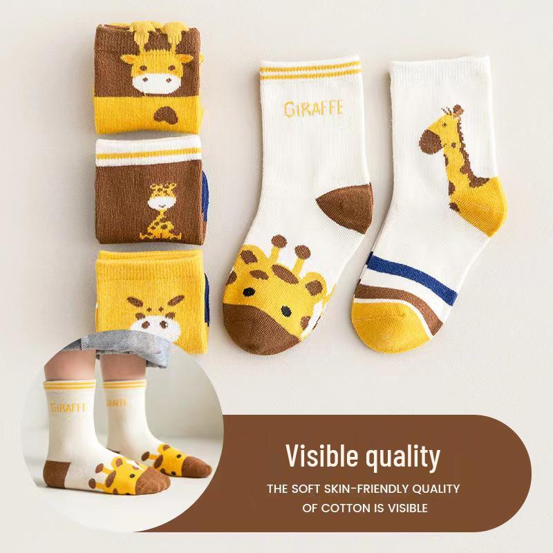 Calzini in Cotone a Mezza Gamba con Giraffa Cartone Animato per Bambini - Autunno Inverno Assorbenti dal Sudore e Resistenti agli Odori