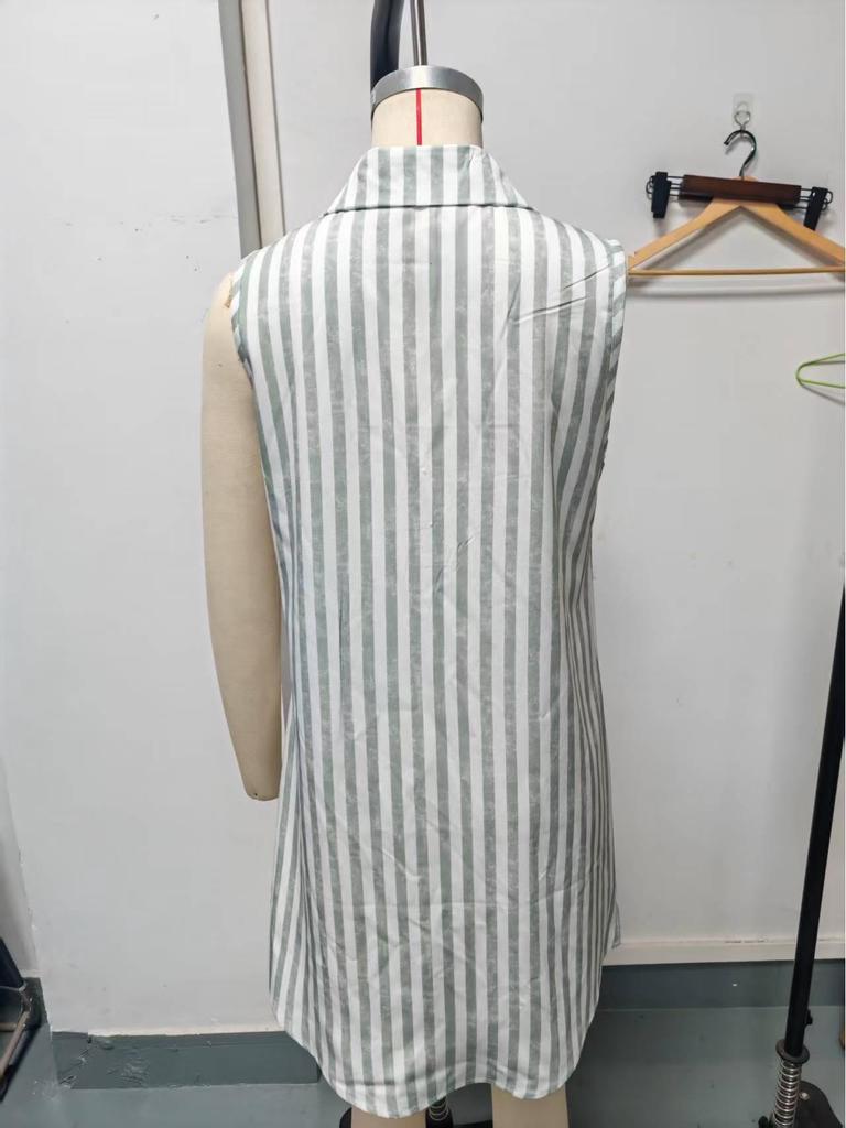 2026 Sleeveless Striped Button-Up Casual Women's Shirt Dress