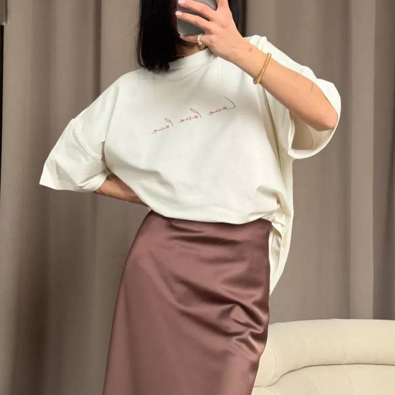 Cotton T Shirt For Women Summer Casual Letter Print Loose Fit Short Sleeve Top