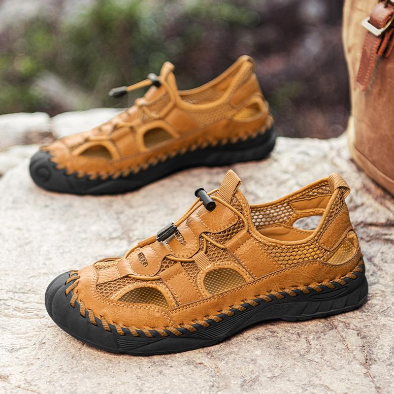 Fashion New Men's Sandals Summer Mesh Breathable Casual Shoes Anti Slip Beach Shoes Fashion Quality Outdoor Roman Style Walking Shoes
