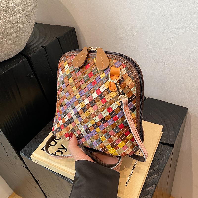 Leather Woven Schoolbag Multi-color Design Personalized Women's High-quality Messenger Bag Single Shoulder Trend Street Fashion