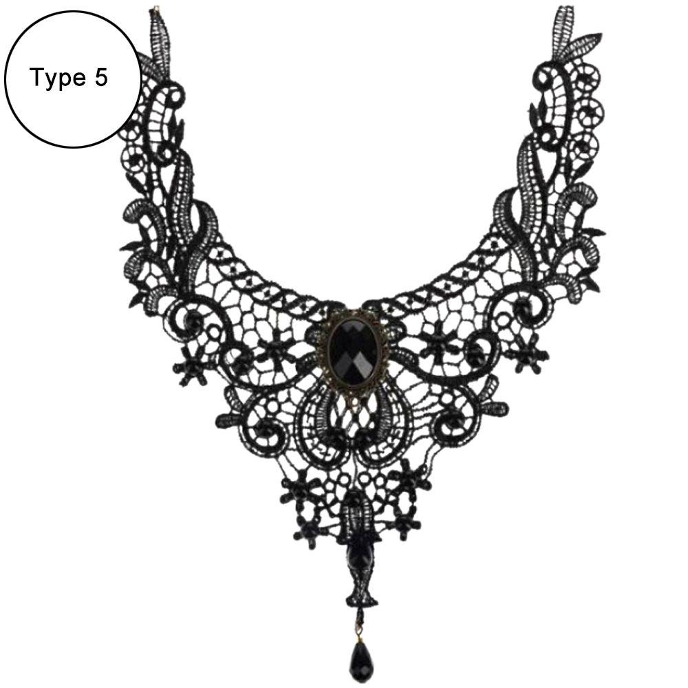 Jewelry Steampunk Style Victorian Women Chokers Black Lace Necklace Gothic Collar Beads Pendant