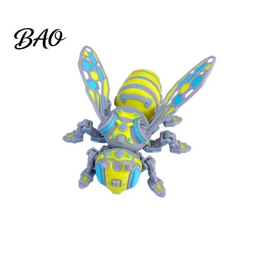 Mechanical Bee Model 3D Printed Figurine, Collectible Cyberpunk Hornet Ornament with Lightweight Figure Movable Joints, Stress Relief Articulated