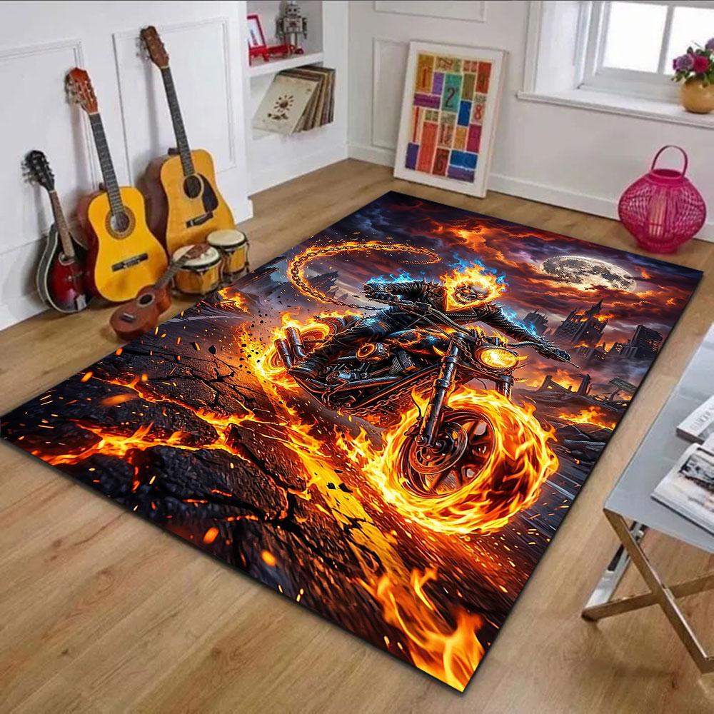Fiery Skull Rider Adventure Patterned carpet, non slip mat suitable for living room and bedroom sofas