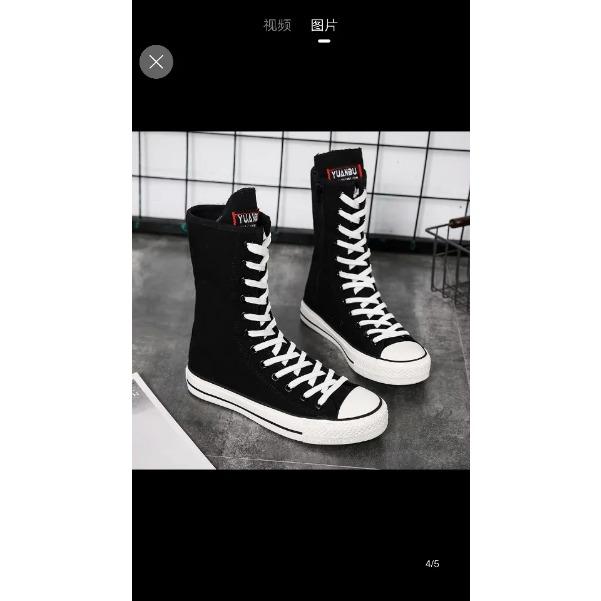 Size 34-43 Women Shoes Canvas Casual High Top Shoes Long Boots Lace-Up Zipper Comfortable Flat Boots Sneakers Tenis De Mujer