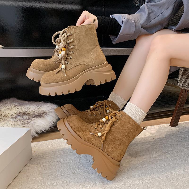 Short Boots Children's 2025 Autumn New Retro Thick-soled Beaded Straps Short Boots Soft-soled Fashion Matte Martin Boots