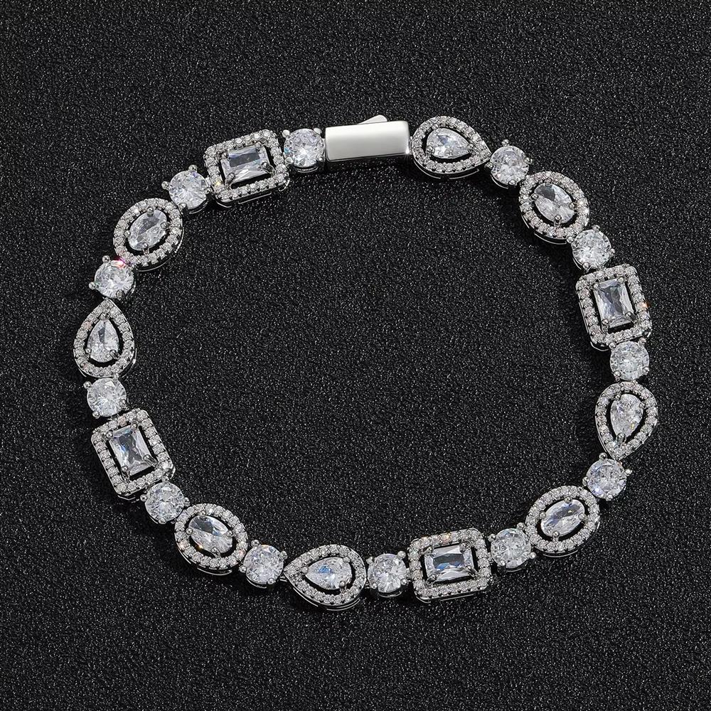 Geometric T-Shaped Water Drop Bracelet with Secure Spring Clasp Iced Out Zirconia Hip Hop Jewelry for Men Women
