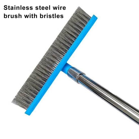 Stainless Steel Floor Brush with Long Handle Heavy Duty Floor Scrubber Ergonomic Angle Wire Cleaning Brush