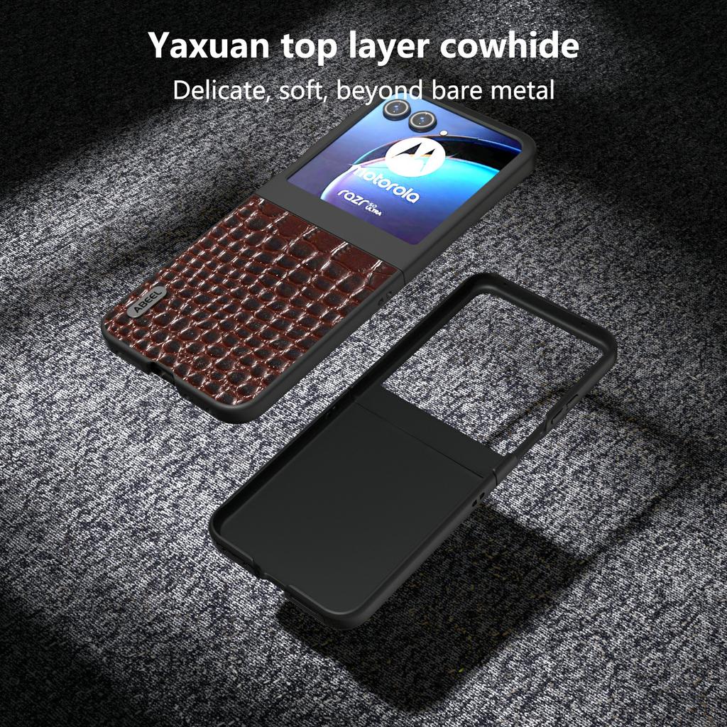 Für Motorola Razr 50 5G Hülle Krokodiltextur Echtes Rindsleder+PC Handyhülle