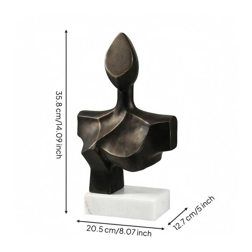 Torso Sculpture with Marble Base Modern Decorative Object Antiqued for Bookshelf