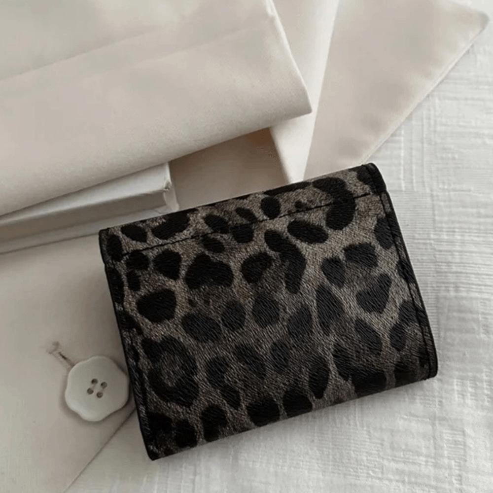 PU Leather Leopard Short Wallet Korean Style Coin Purse Fashion Envelope Clutch Bag  Women