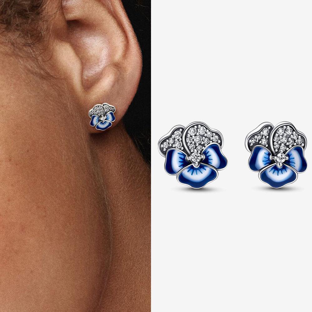 Authentic 925 Silver Cherry Blossom Bow Heart Hoop Stud Drop Earrings plata de ley Jewelry DIY Birthday Gift Original