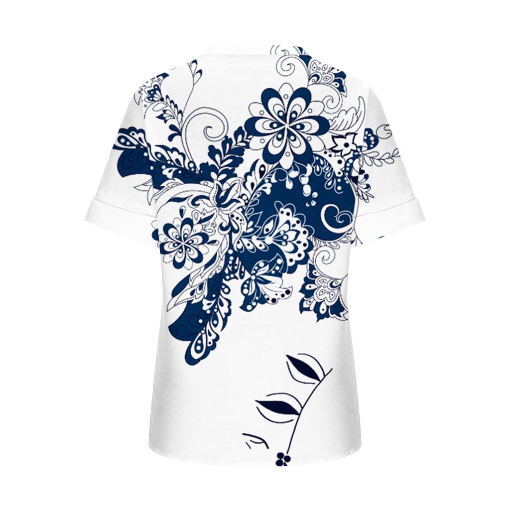 Women's Spring Summer Fashion Beach Casual Print Loose Short Sleeve T-Shirt Top
