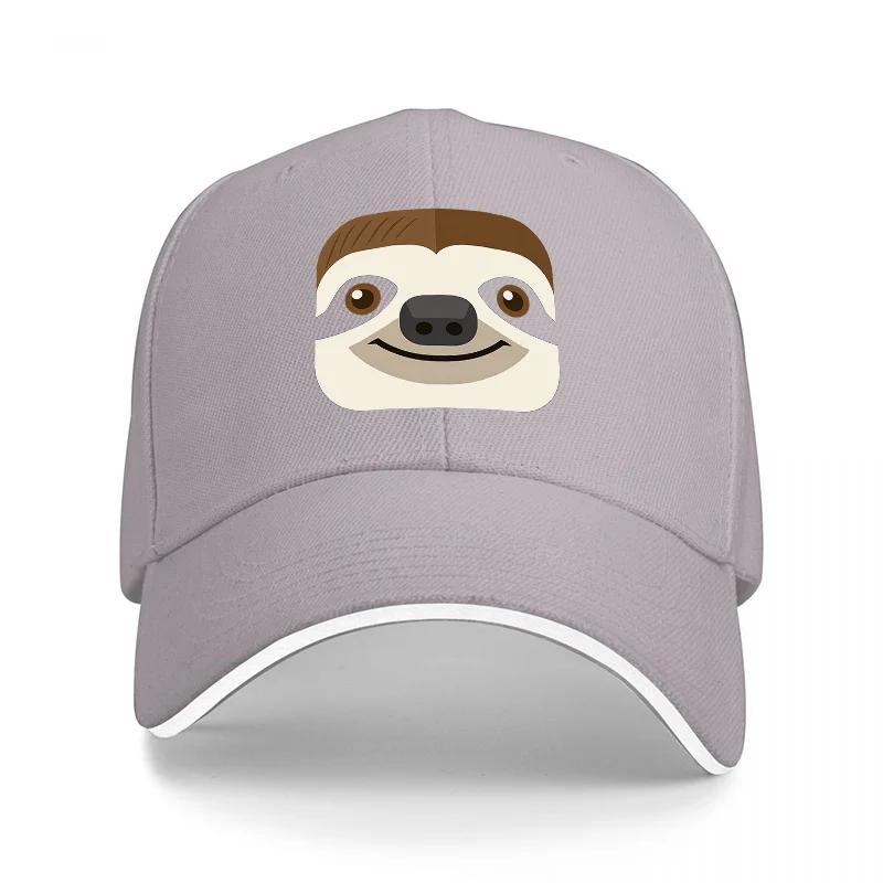 Sloth Face Design Black Baseball Cap Adjustable Hat for Men and Women Casual Outdoor Wear Fashion Accessory