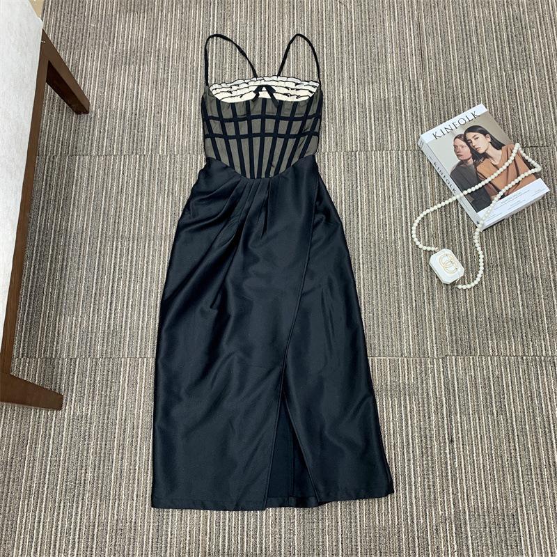 

Hepburn structure niche fungus edge mesh fishbone bra dress sexy XL