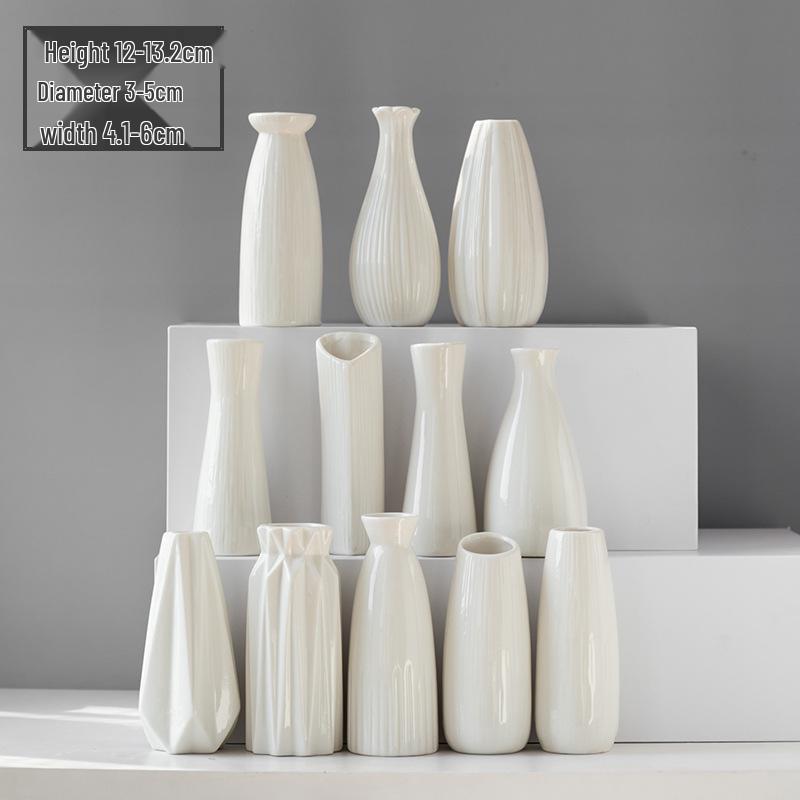 Nordic Minimalist White Ceramic Vase for Hydroponic and Dried Flower Arrangements in Modern Living or Dining Spaces