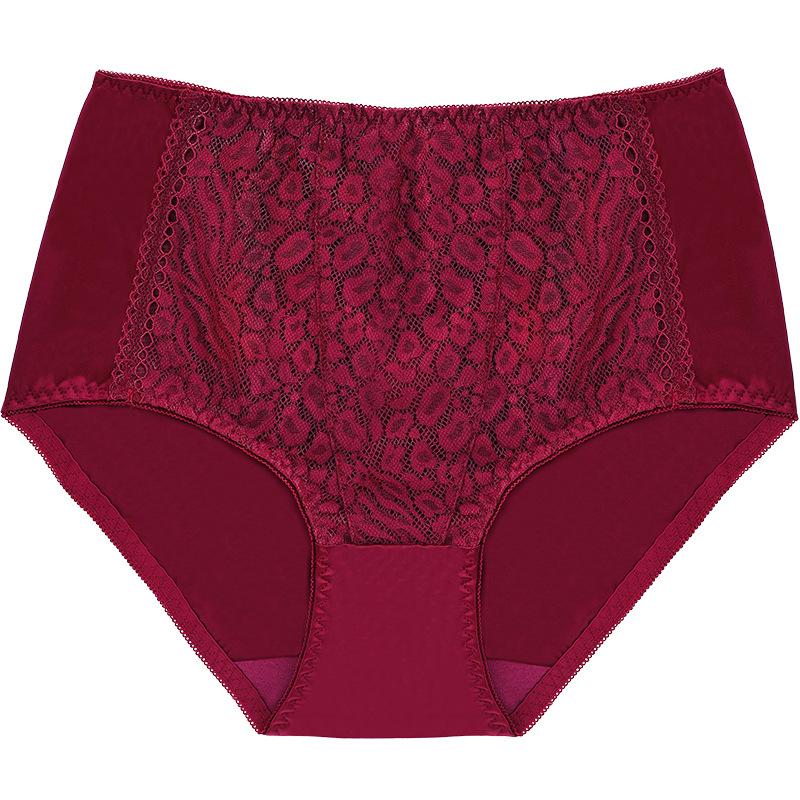 

Кружевные бесшовные дышащие трусики средней посадки больших размеров для полных женщин, сексуальные трусы с контролем живота 4XL бордовый