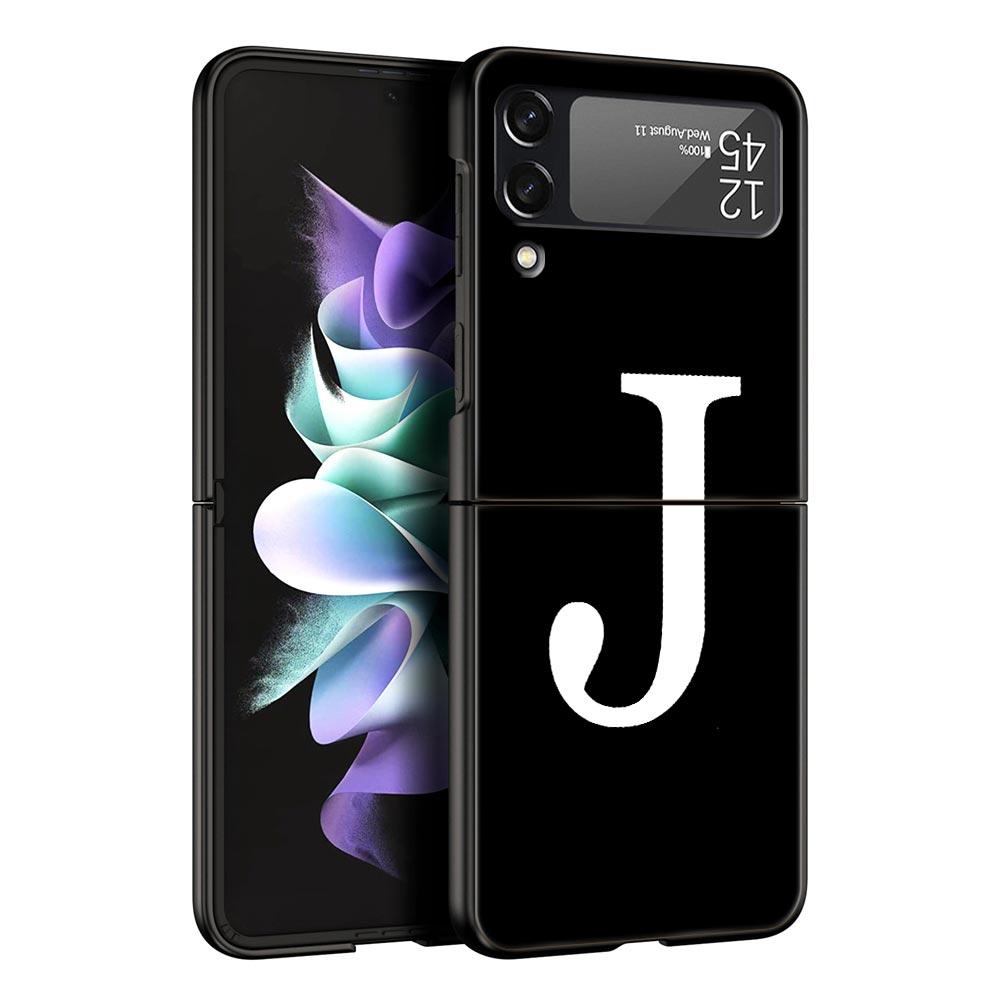 Phone Case For Samsung Galaxy Z Flip 3 4 5 Hard Black Folding PC Luxury For Samsung Z Flip3 Cover Initial Letter A Z Fashion