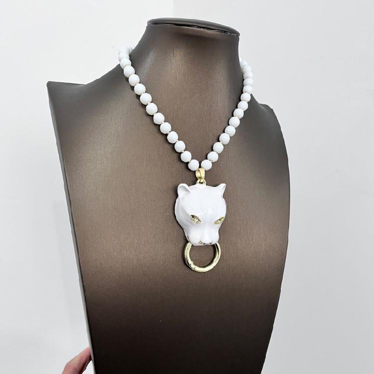 Pearls Necklace Enamel Leopard Head Pendant Clavicle Chain Women's Luxury High End Jewelry for Parties And Event