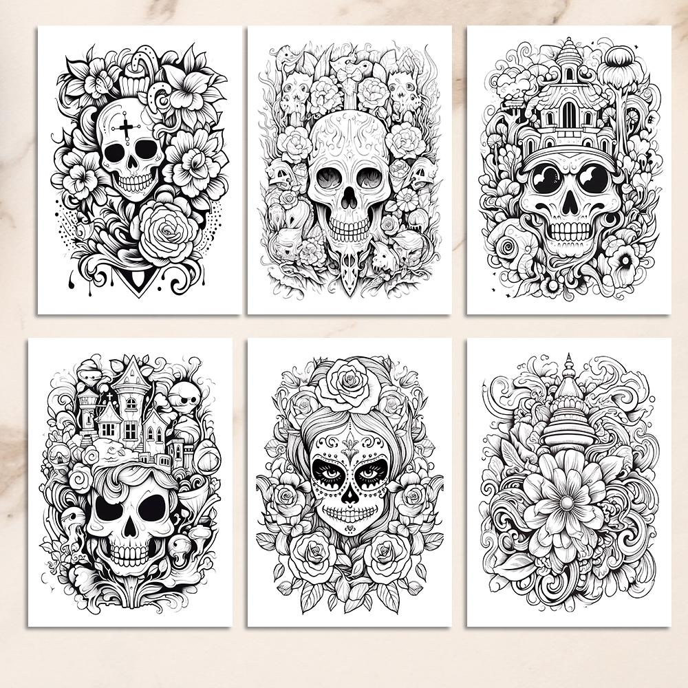 1pc, A4 Teen Coloring Book, Skull Coloring Book, 25 Different Patterns, 100gsm Thick Paper, Stress Relief, Birthday Gift