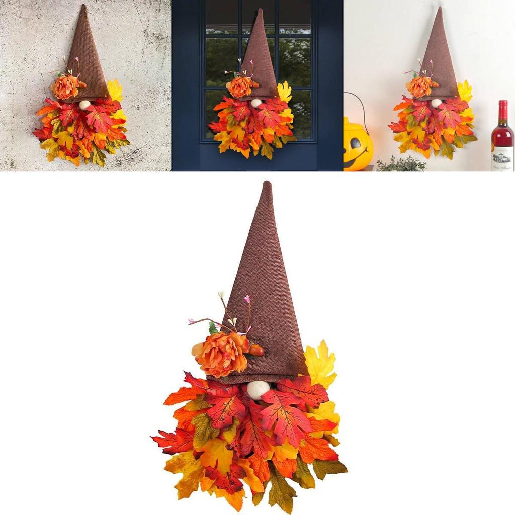 Holiday Door Hanger With Maple Leaf Hat For Thanksgiving Decor And Photo Props