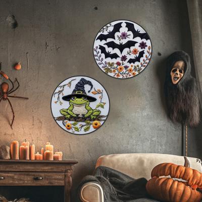 1 Set Halloween Stickset mit Rahmen, Garnen, Schere, Nadeleinfädler, Anfänger Gothic Stempelkreuzstich Handstickerei Starterset DIY-Enthusiasten