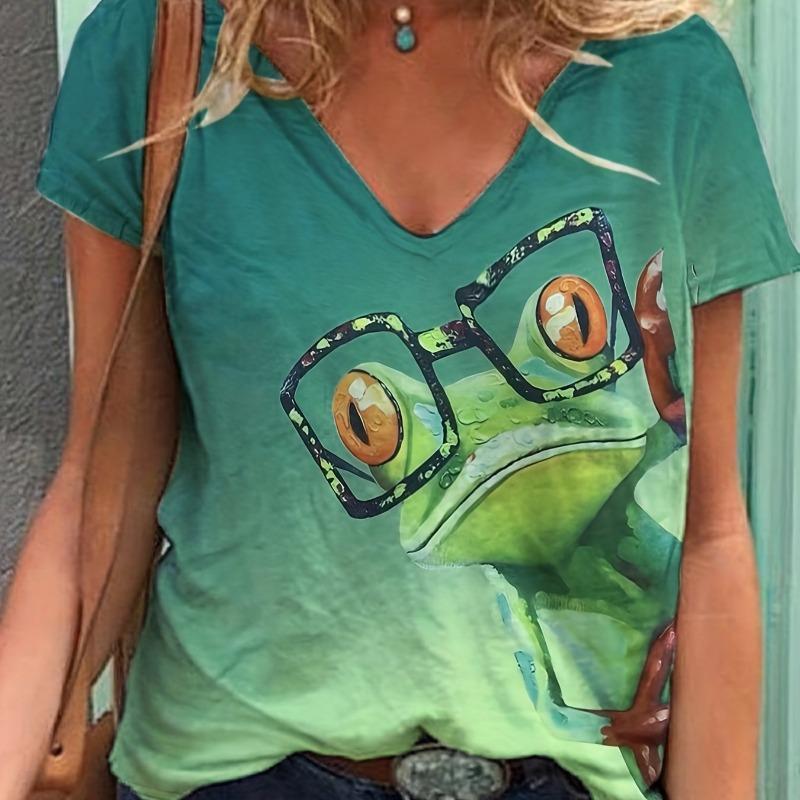 Ladies  Gradient Eye Frog Printed T-shirt S