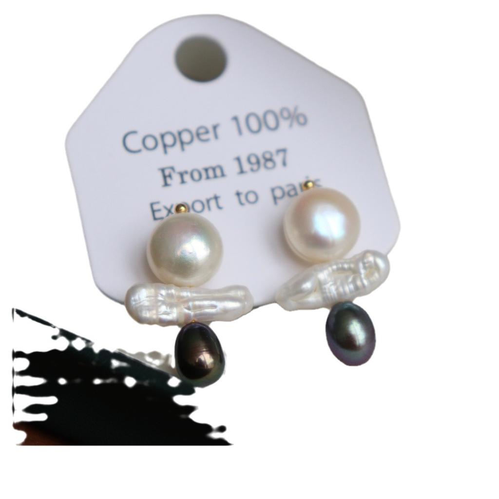 New Design Light Luxury Original Geometric Mix Match Natural Freshwater Baroque Pearl AAAAAA/AAAA Grade Inlaid Pearls Earrings