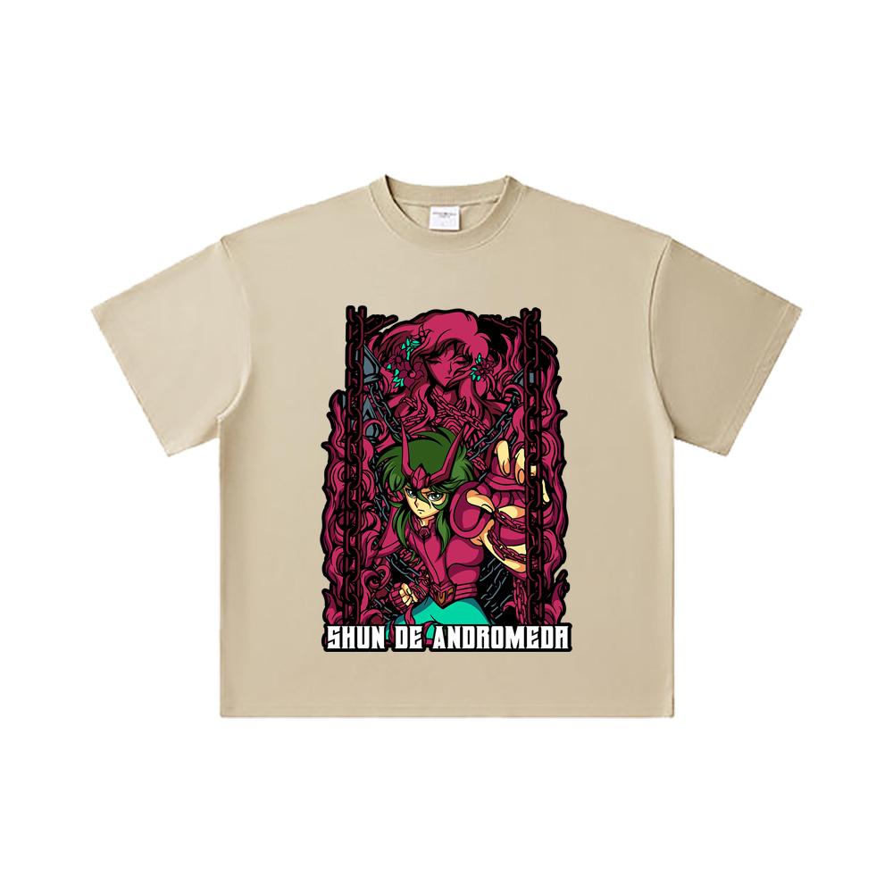 260 GSM Double Yarn 32 Count 100% Cotton Saint Seiya V17 Shun Print Unisex Heavy Cotton T Shirt