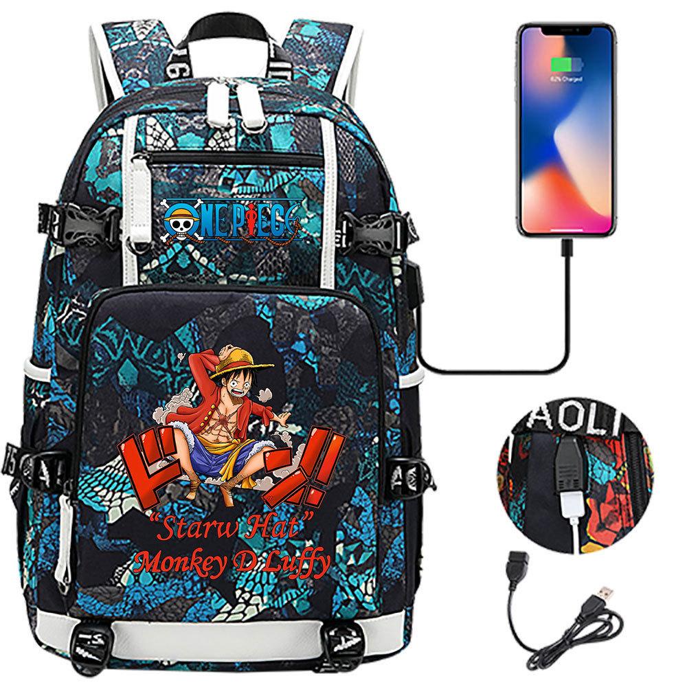 Anime Print USB Charging Backpack for Teens Students Unisex Casual Large Capacity Travel Daypack
