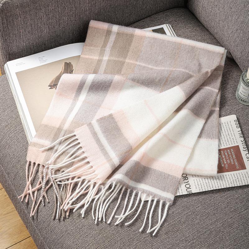 Autumn and Winter Scarves 100% Lamb Wool Scarves Plaid Scarves Unisex Fringed Warm Scarves