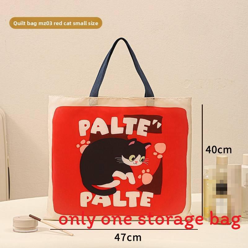 Cartoon Cat Plush Cotton Comforter Storage Bag For Travel And Bedroom Organization