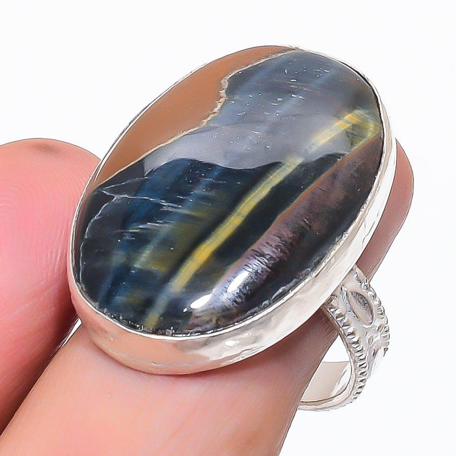 Natural Black Tiger Eye Gemstone 925 Sterling Silver Jewelry Ring Size 9.5 G8I05